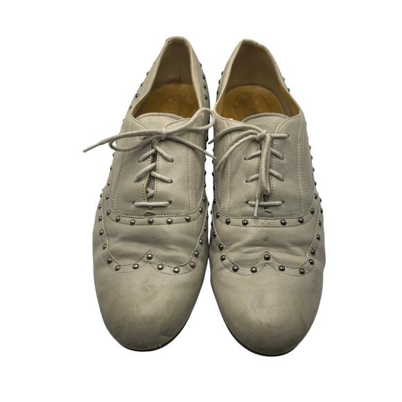 Crew Studded Leather Oxford Shoes Women’s 10 Gray Made in Italy - Picture 1 of 10